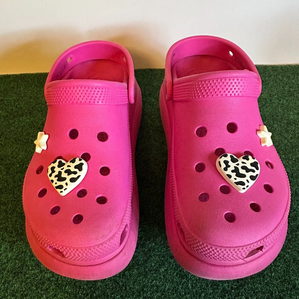 CROCS Fuchsia Clogs with Heart Accents